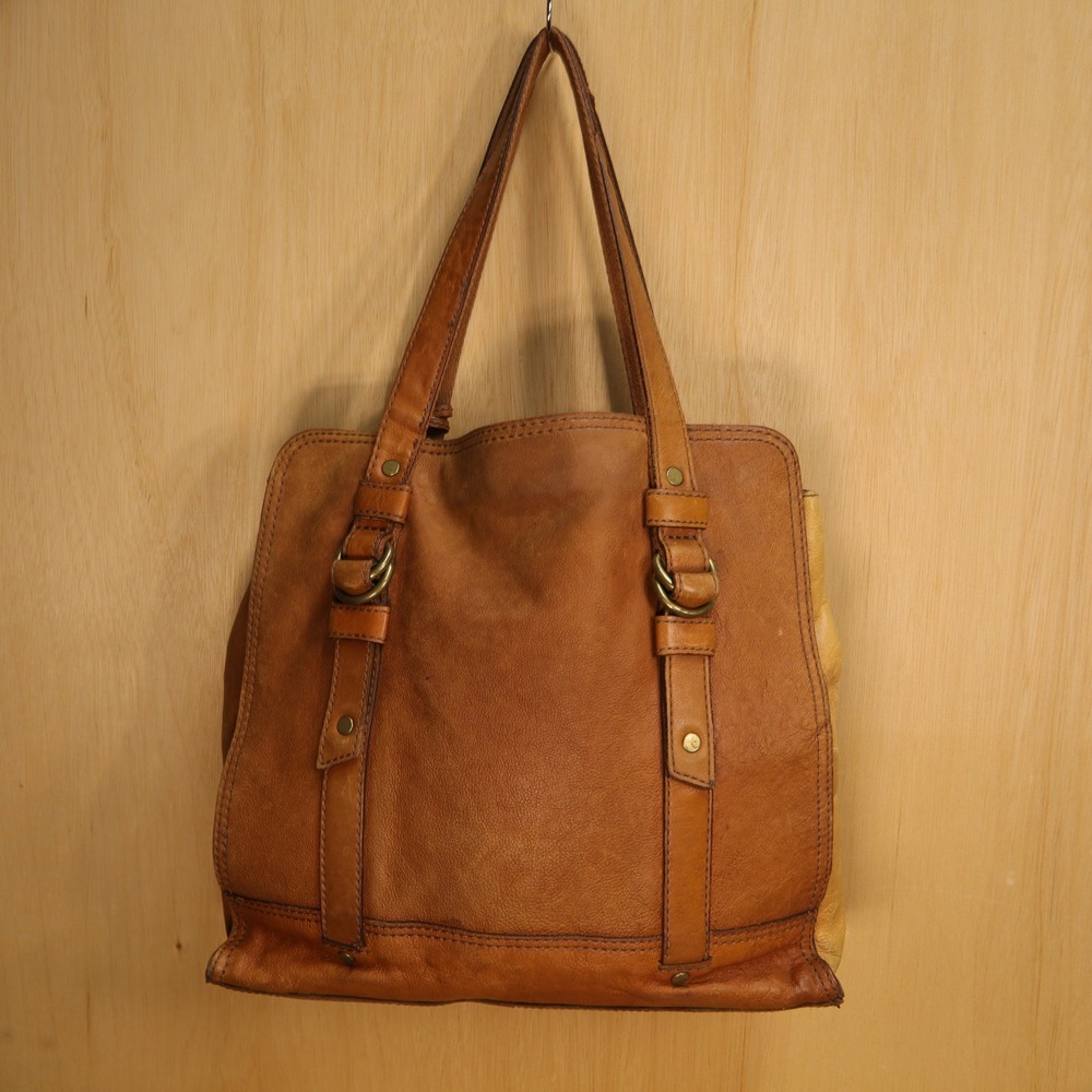 Fossil Long Live Vintage Brown Leather Tote Shoulder Bag Brass Hardware Key - Picture 10 of 11
